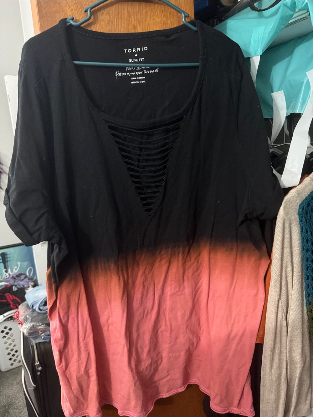 torrid Black to Coral Ombre Short Sleeve Cutout Top